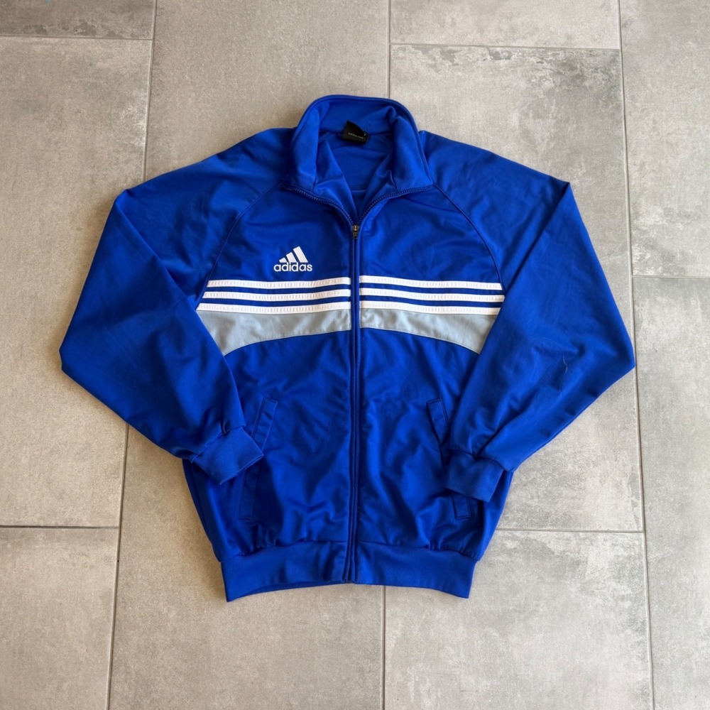 Vintage Dazzle Adidas Mens Royal Blue Three Stripe Full Zip Track Jacket Size S